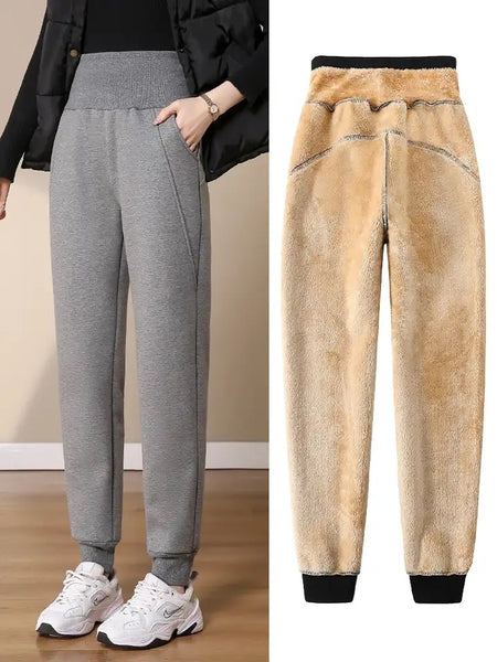 Telsa Slimming Premium Fleece Lined Jogger - front shot on model with lining inset, grey - Miss Mosa By Akanksha