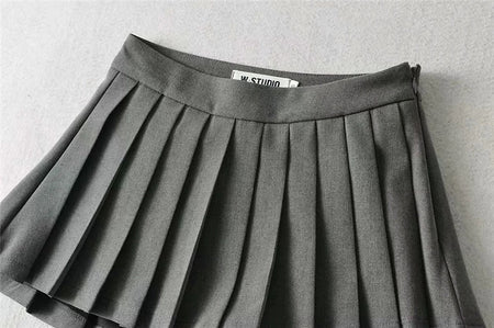 Tenniscore Trendy Short Skirts - close-up of pleated waistband, grey - Miss Mosa By Akanksha