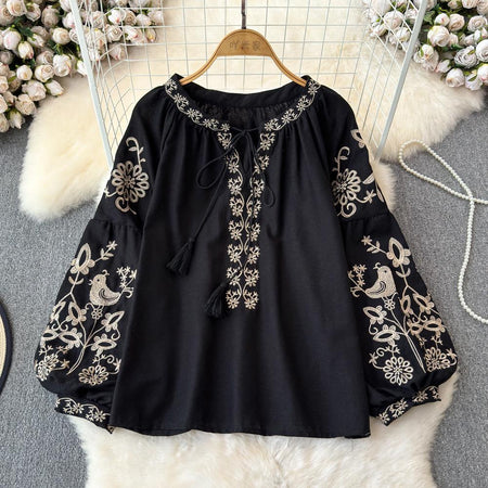 Teo Embroidered Summer Top In Black - flat-lay product shot - Miss Mosa By Akanksha