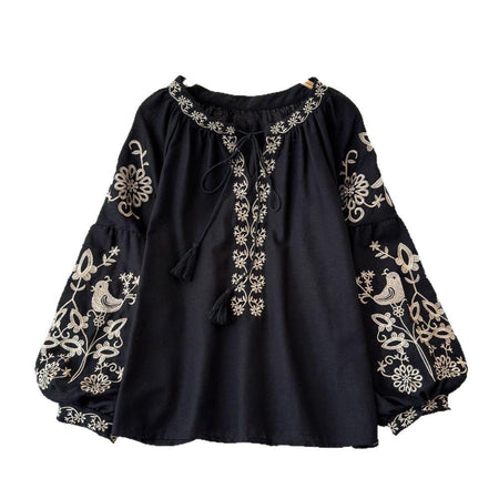 Teo Embroidered Summer Top In Black - flat-lay product shot - Miss Mosa By Akanksha
