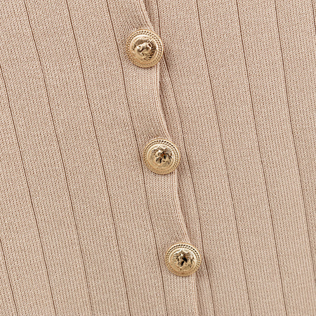Teresa Luxe Coord Set With Cape - button detail shot, beige - Miss Mosa By Akanksha