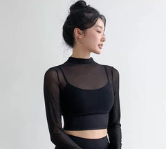Terra Seamless Top with Inbuilt Bra - front shot on model, black - Miss Mosa By Akanksha