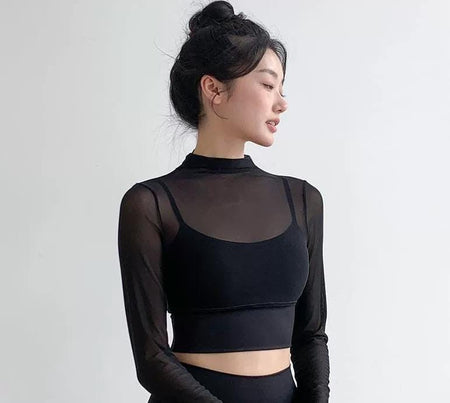 Terra Seamless Top with Inbuilt Bra - front shot on model, black - Miss Mosa By Akanksha