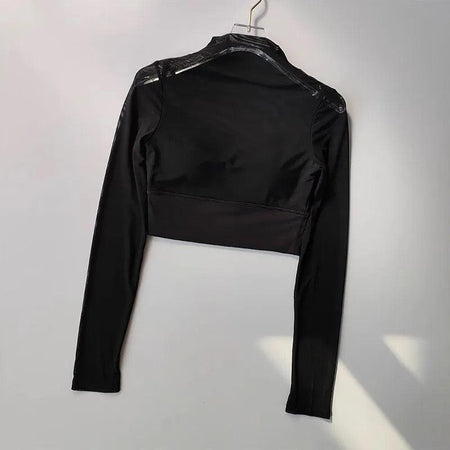 Terra Seamless Top with Inbuilt Bra - back shot on hanger, black - Miss Mosa By Akanksha