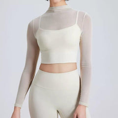 Terra Seamless Top with Inbuilt Bra - front shot on model, cream - Miss Mosa By Akanksha