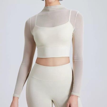 Terra Seamless Top with Inbuilt Bra - front shot on model, cream - Miss Mosa By Akanksha