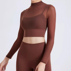 Terra Seamless Top with Inbuilt Bra - front shot on model, brown - Miss Mosa By Akanksha