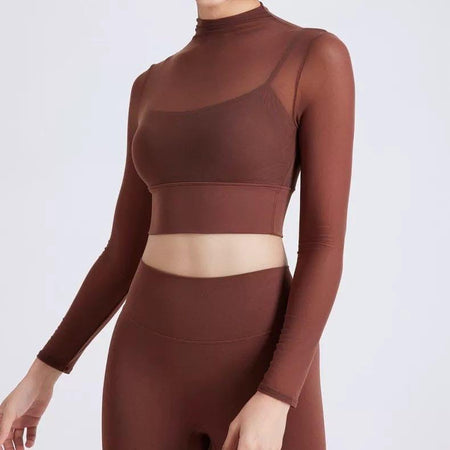 Terra Seamless Top with Inbuilt Bra - front shot on model, brown - Miss Mosa By Akanksha