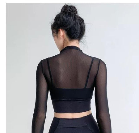 Terra Seamless Top with Inbuilt Bra - back shot on model, black - Miss Mosa By Akanksha
