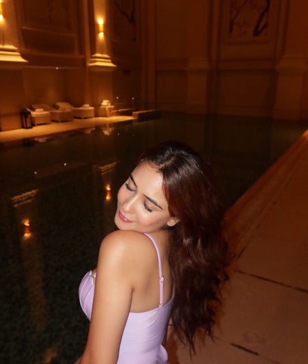 The Mermaid Luxe Swimsuit - Lilac - lifestyle shot on model, lilac - Miss Mosa By Akanksha