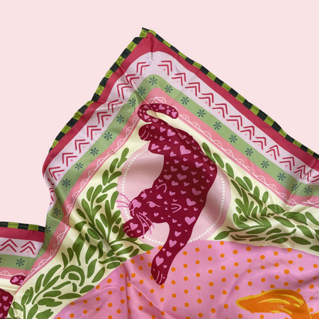 The Miss Mosa Scarf - close-up of corner print detail, multicolour pink and green print - Miss Mosa By Akanksha