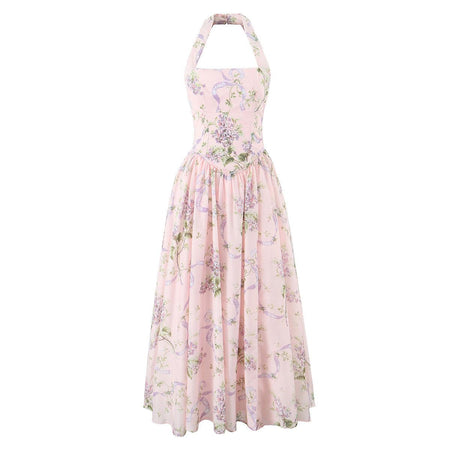 Thistle Summer Holiday Midi Dress In Pink - front flat product shot - Miss Mosa By Akanksha