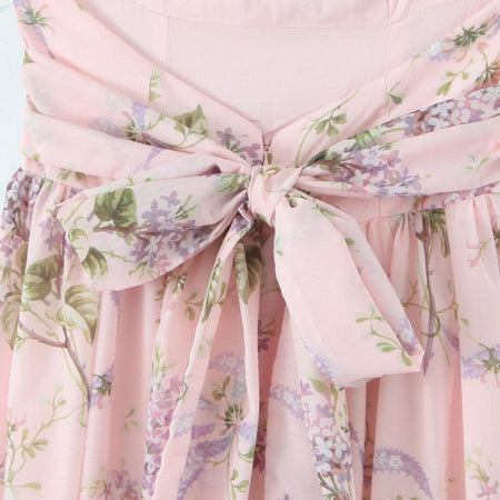 Thistle Summer Holiday Midi Dress In Pink - close-up of waist tie - Miss Mosa By Akanksha