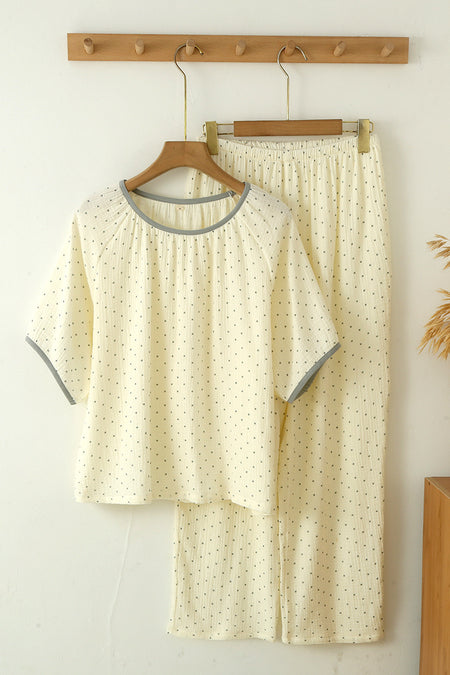 Thiya Cotton Nightsuit In Off White - flat-lay product shot of co-ord set on hangers - Miss Mosa By Akanksha