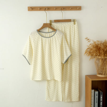 Thiya Cotton Nightsuit In Off White - flat-lay product shot of co-ord set on hangers - Miss Mosa By Akanksha