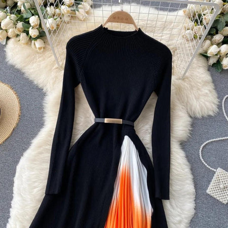 Tiana Pleated Woolen Dress In Black - flat-lay product shot, black - Miss Mosa By Akanksha
