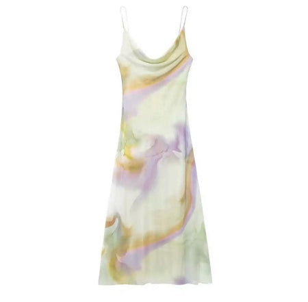 Tie And Dye Summer Holiday Dress In Multicolour - flat-lay product shot of slip dress - Miss Mosa By Akanksha