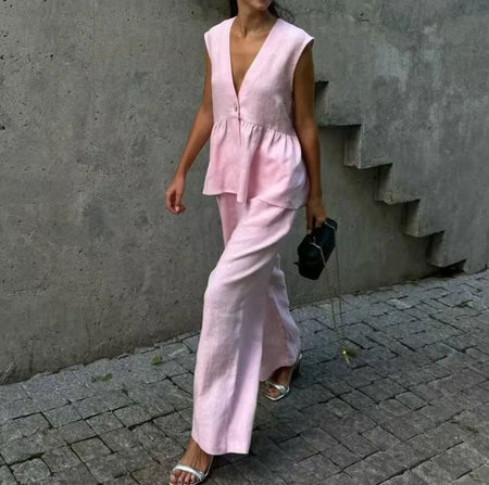 Tracy Summer Coord Set In Pink - front shot on model - Miss Mosa By Akanksha