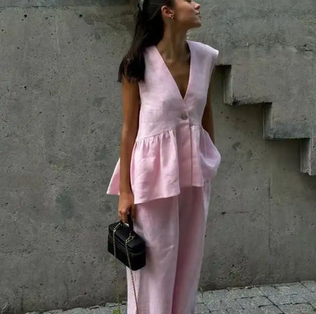 Tracy Summer Coord Set In Pink - side shot on model - Miss Mosa By Akanksha
