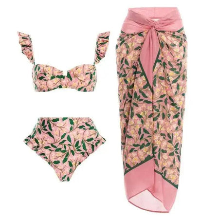 Travis Bikini with Sarong In Pink - flat-lay product shot, pink - Miss Mosa By Akanksha
