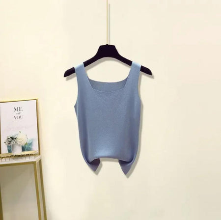 Trexa Summer Coord-Set of 3 - product shot of vest top on hanger, blue - Miss Mosa By Akanksha