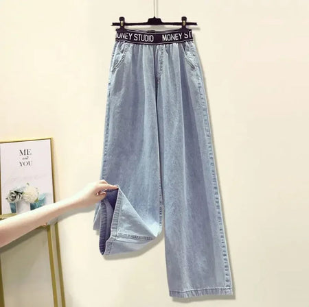 Trexa Summer Coord-Set of 3 - product shot of trousers on hanger, light denim blue - Miss Mosa By Akanksha