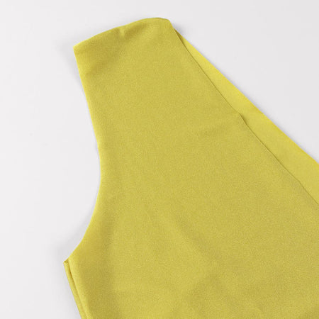 Trope Luxe Swimsuit With Coverup In Yellow - close-up of coverup shoulder detail - Miss Mosa By Akanksha