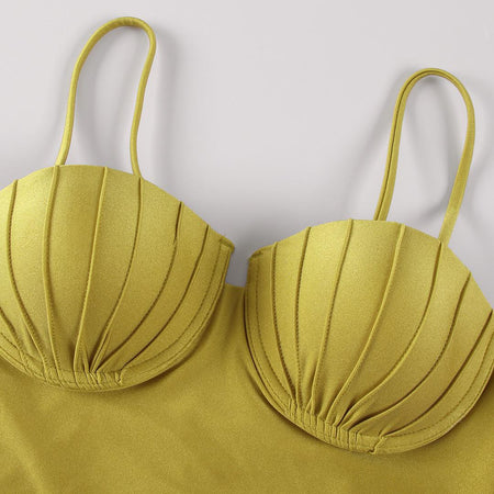Trope Luxe Swimsuit With Coverup In Yellow - close-up of bust cup detail - Miss Mosa By Akanksha