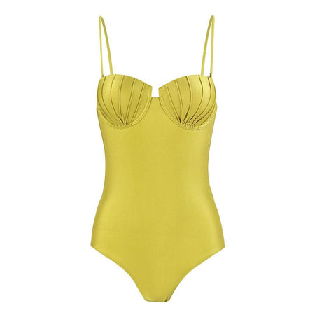 Trope Luxe Swimsuit With Coverup In Yellow - front flat-lay product shot of swimsuit - Miss Mosa By Akanksha