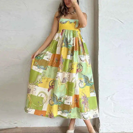Tropical Printed Holiday Dress In Multicolour - front shot on model - Miss Mosa By Akanksha