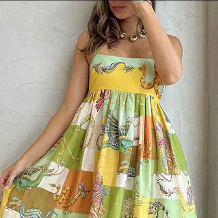 Tropical Printed Holiday Dress In Multicolour - front shot on model - Miss Mosa By Akanksha