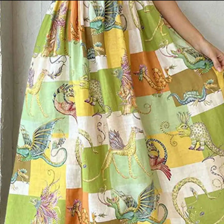 Tropical Printed Holiday Dress In Multicolour - close-up shot of skirt print detail - Miss Mosa By Akanksha