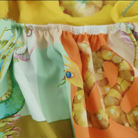 Tropical Printed Holiday Dress In Multicolour - close-up shot of waistband print detail - Miss Mosa By Akanksha