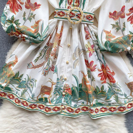 Tropical Vintage Dress with Belt - close-up of belt, white - Miss Mosa By Akanksha