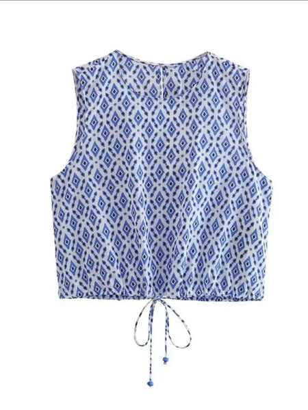 Troy Summer Coord Set In Blue - front shot of top on hanger - Miss Mosa By Akanksha