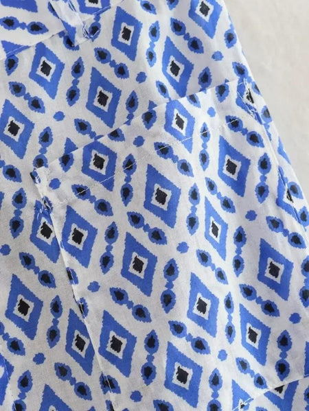 Troy Summer Coord Set In Blue - close-up of printed fabric - Miss Mosa By Akanksha