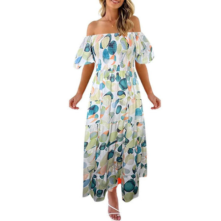 Turin Offshoulder Maxi Dress - full-length shot on model, multicolour - Miss Mosa By Akanksha