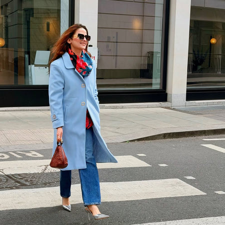 Tuscany Formal Coats - full-length shot on model, blue - Miss Mosa By Akanksha