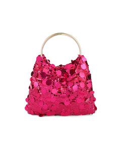 Twinkle Sequin Hand Bag - front shot, hot pink sequin with gold ring handle - Miss Mosa By Akanksha