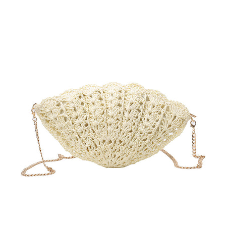 Twirly Shell Sling Bag With Chain - front shot, cream - Miss Mosa By Akanksha
