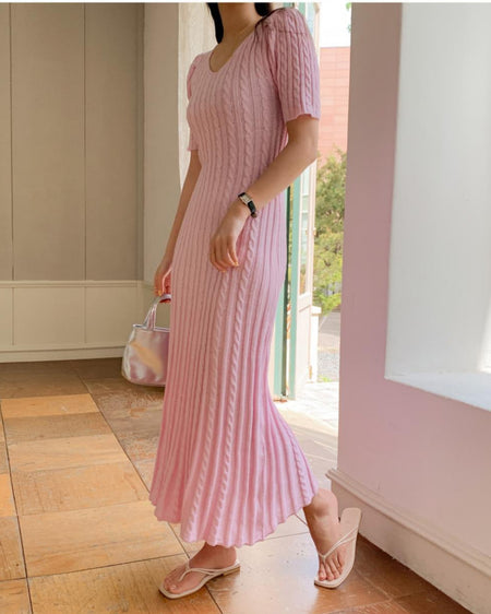 Unibic Knitted Dress In Lilac - side shot on model, pink - Miss Mosa By Akanksha
