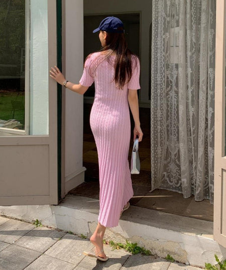 Unibic Knitted Dress In Lilac - back shot on model, pink - Miss Mosa By Akanksha
