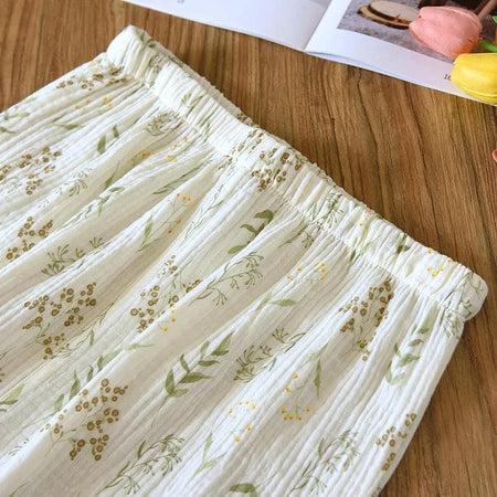 Vaco Floral Cotton Crepe Nightsuits In Off-White - close-up of fabric, off-white - Miss Mosa By Akanksha