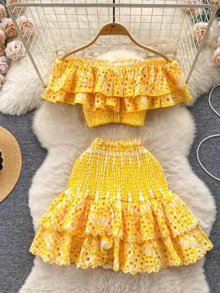 Valencia Luxe Yellow Co-ord Set In Yellow - styled flat-lay shot, yellow - Miss Mosa By Akanksha