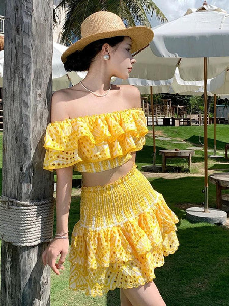 Valencia Luxe Yellow Co-ord Set In Yellow - front shot on model, yellow - Miss Mosa By Akanksha