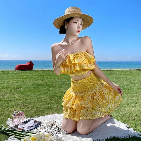 Valencia Luxe Yellow Co-ord Set In Yellow - front shot on model, yellow - Miss Mosa By Akanksha