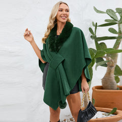 Valentin Premium Winter Fur Cape - full-length shot, dark green - Miss Mosa By Akanksha