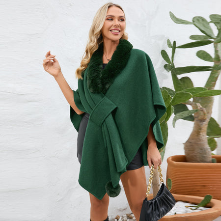 Valentin Premium Winter Fur Cape - full-length shot, dark green - Miss Mosa By Akanksha