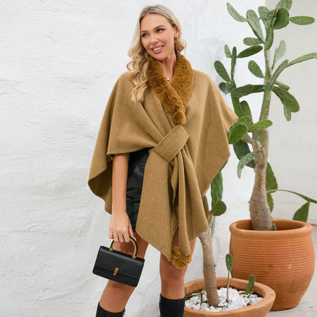 Valentin Premium Winter Fur Cape - three-quarter shot, tan brown - Miss Mosa By Akanksha
