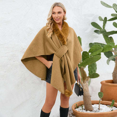 Valentin Premium Winter Fur Cape - full-length shot, tan brown - Miss Mosa By Akanksha